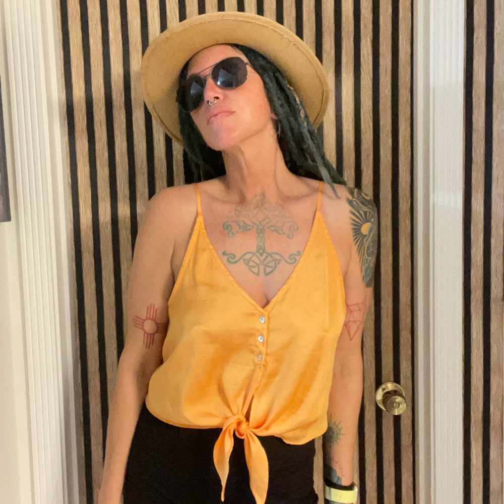 Free People Orange Tie-Front Top